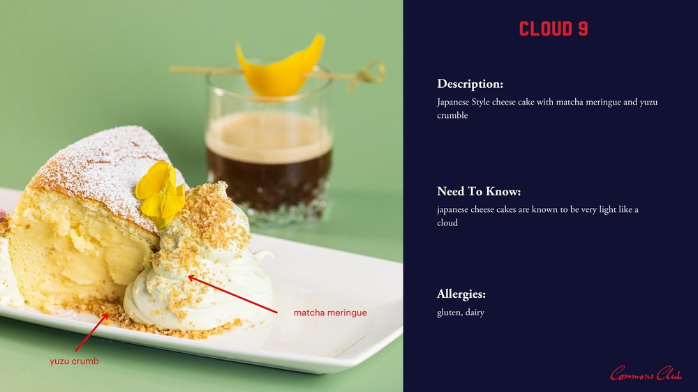 Commons Club use record sample page, Cloud 9 dessert