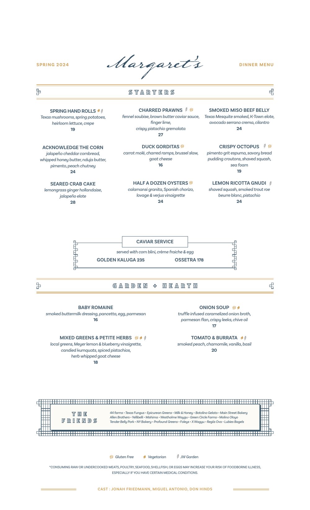 Margaret's dinner menu, Virgin Hotels Dallas